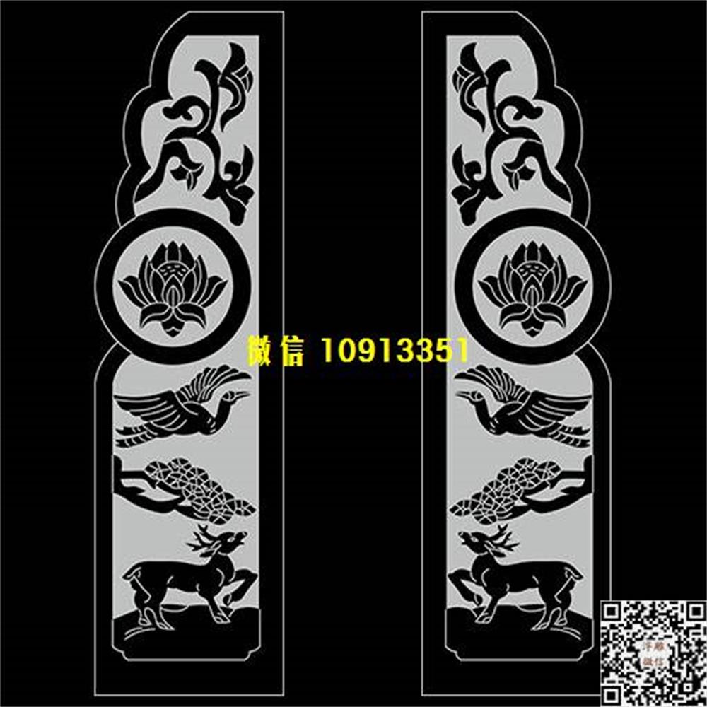 精雕图69鹿鹤抱鼓耳朵精雕图线雕图线条图单线铣底图_电脑雕刻plt文泰矢量图精雕图浮雕图